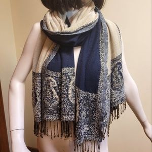 Reversible Navy Blue and Beige Scarf from India
